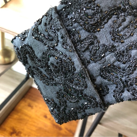 RALPH LAUREN Silk Blend Exquisite Beaded Smokey Gray Black Onyx Button Blazer M - Picture 7 of 9